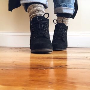 Lace-Up Chunky Heeled Booties in Black